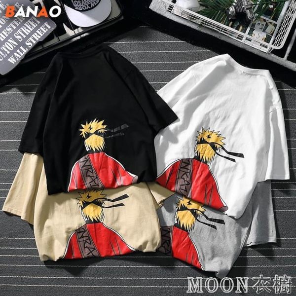 動漫短袖 男生潮牌日系動漫超火cec短袖男潮流海賊王火影忍者t恤鳴人聯名潮 moon衣櫥