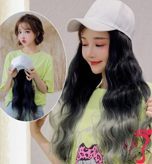 黛秀帽子假髪一體女長髪長卷髪羊毛卷大波浪自然網紅逼真全頭套