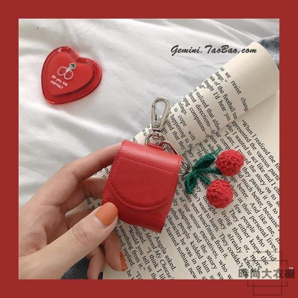 紅色櫻桃AirPods無線藍牙耳機保護套皮質收納可愛【時尚大衣櫥】