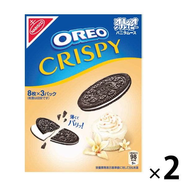將經典OREO餅乾做成僅有3mm厚度的薄片配上如慕斯般綿密的香草夾心帶來輕巧爽口的酥脆感商品重量: 308g，2入裝產地: 中國營養標示: 每3片(19.7g) 熱量: 98kcal，蛋白質:1.3g