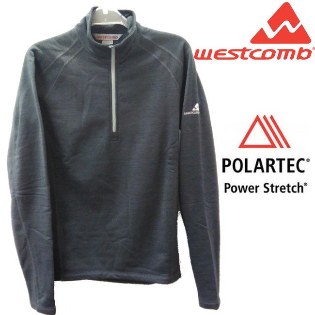 Westcomb 保暖刷毛衣/中層半門襟/ Power Stretch 長袖/登山/健行/旅遊 Sphere 男款 灰色