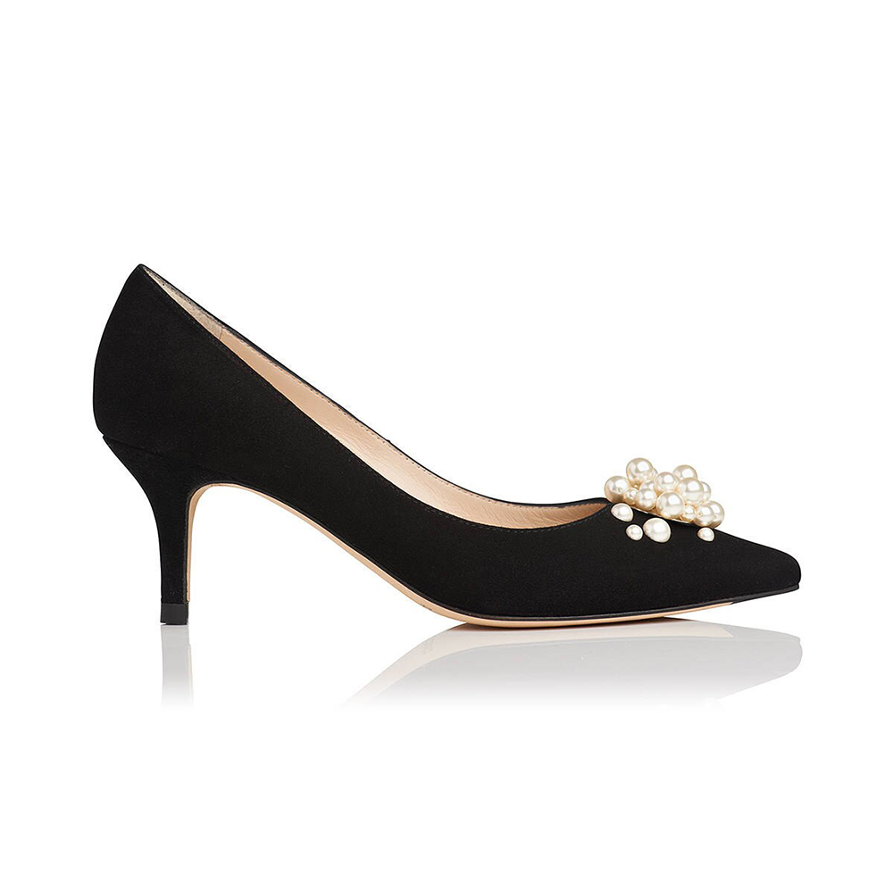 L.K. BENNETT 凱特王妃 必搭鞋類 ALESSIA麂皮珍珠尖頭高跟鞋-黑