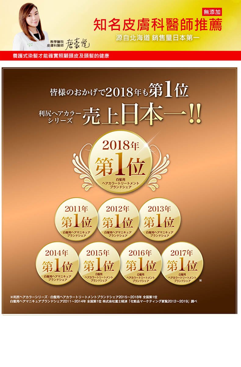 日本累計銷售突破165萬支 天然，不含化學成份PPD，無添加矽靈、防腐劑、礦物油、香料、二胺、尼泊金