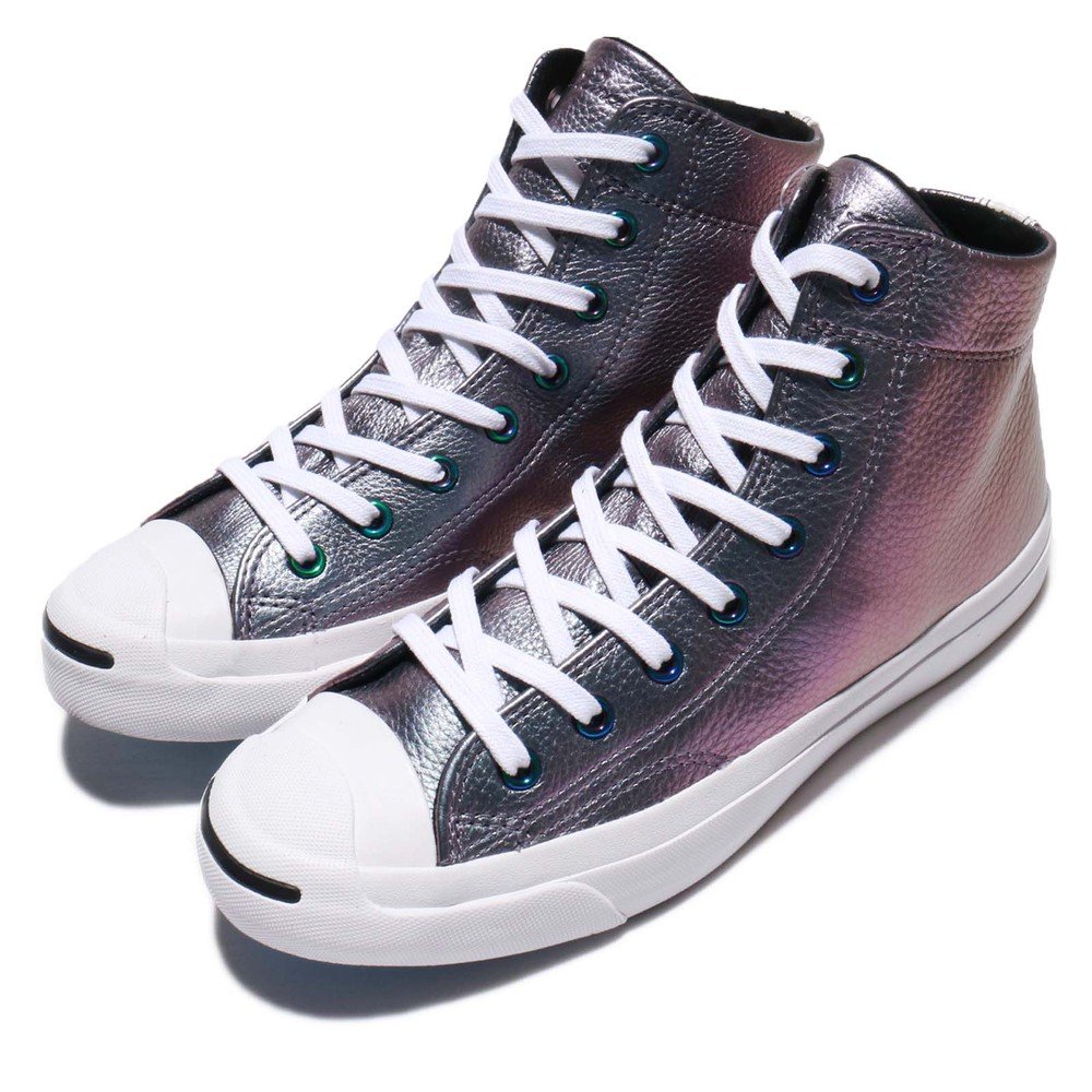 CONVERSE 休閒鞋 Jack Purcell 高筒 穿搭 女鞋 開口笑 炫光紫 皮革 球鞋 流行 白 紫 [558873C]