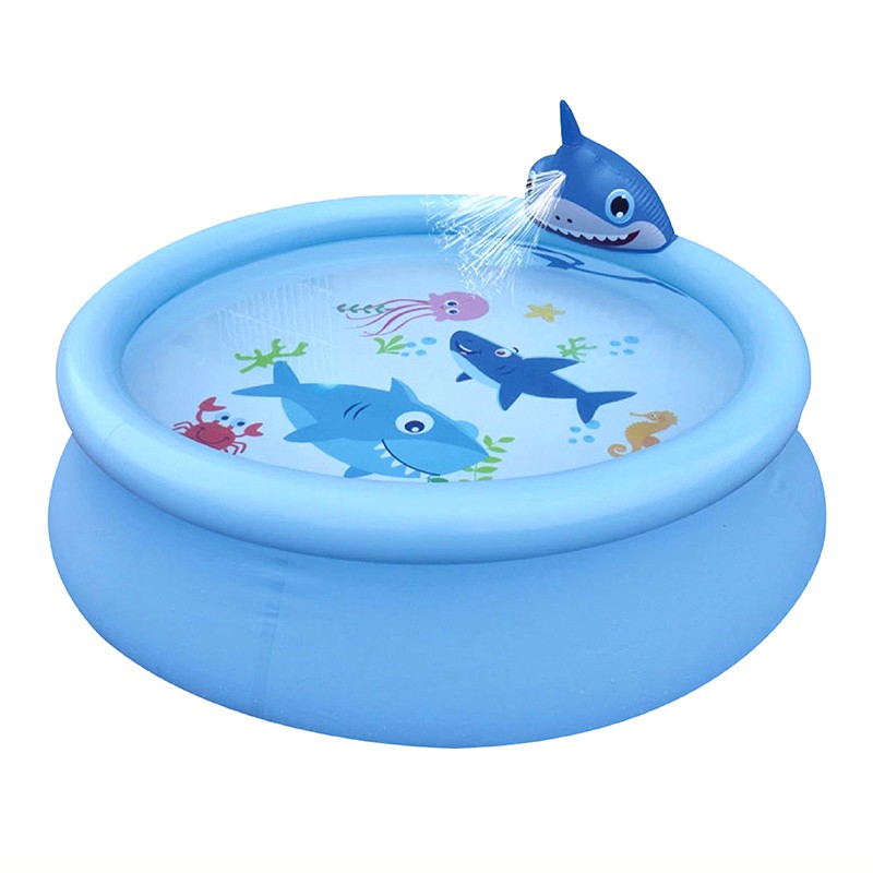 【Healgenart】可愛鯊魚歡樂泳池 噴水泳池 遊戲池 水池 充氣池 戲水池 兒童遊戲池 游泳玩水 大型水池