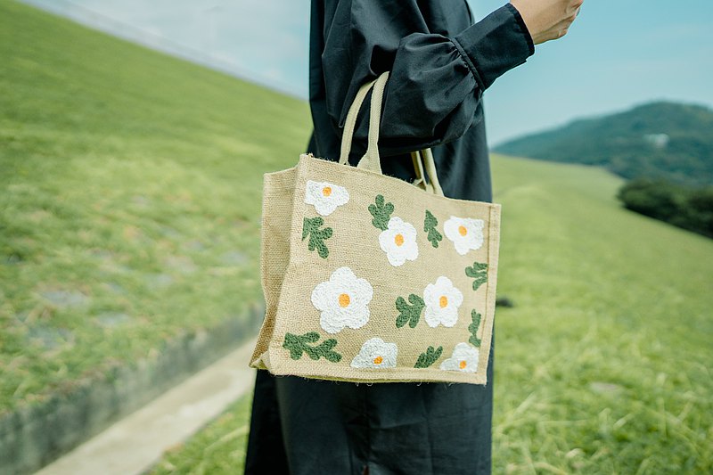 花花俄羅斯刺繡黃麻袋
