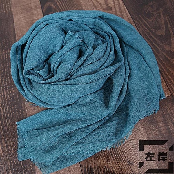 歐琪玲 百搭純色春秋季防曬文藝冬季復古百搭棉麻流蘇圍巾女