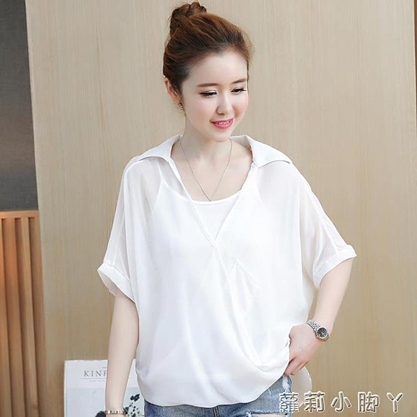 2020新款雪紡小衫高檔洋氣寬松遮肚子短袖上衣超仙女夏季時尚氣質 蘿莉小腳丫