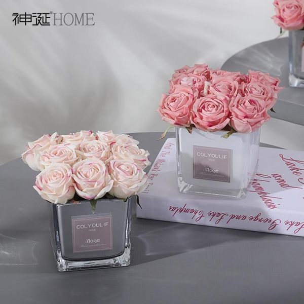 仿真花 假花 輕奢仿真花手感保濕玫瑰花客廳餐桌假花裝飾擺件花束生日禮物禮盒 巴黎春天