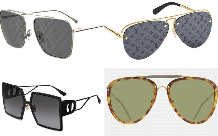 推薦太陽眼鏡：(左上)FENDI FF FENDI Caravan Squared 太陽眼鏡／價格店洽(左下)Dior 30 Montaigne Ultra Black 極致霧黑寬版方框墨鏡／17,200元(右上)LOUIS VUITTON GREASE太陽眼鏡24,900元（右下）GUCCI 飛行員琥珀框太陽眼鏡／15,200元。（圖／品牌提供）