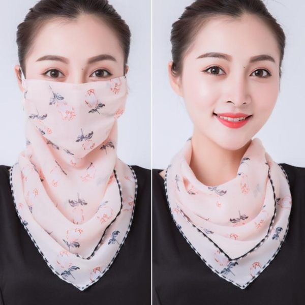 防曬三角絲巾護頸脖子口罩女夏季掛耳式圍巾薄款騎車面紗遮臉面罩 Korea時尚記