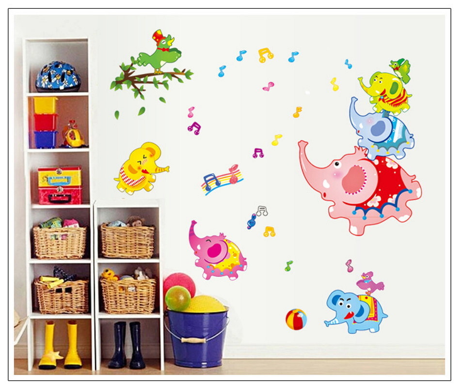 無痕創意組合壁貼- 大象音樂PVC乳白膜（7181）