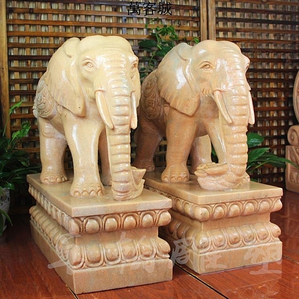 石雕大象一對漢白玉門口招財鎮宅擺件晚霞紅庭風水小象