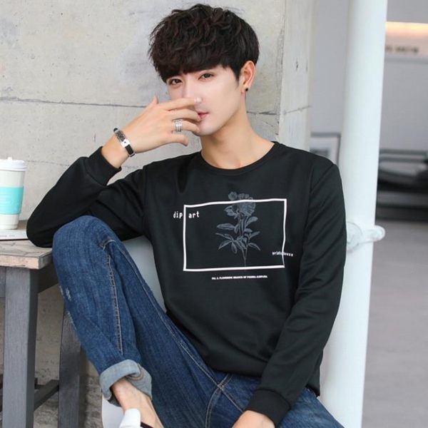 衛衣男條紋秋冬圓領韓版學生衣服男裝春秋打底衫潮潮流男上衣長袖T恤《印象精品》t5602