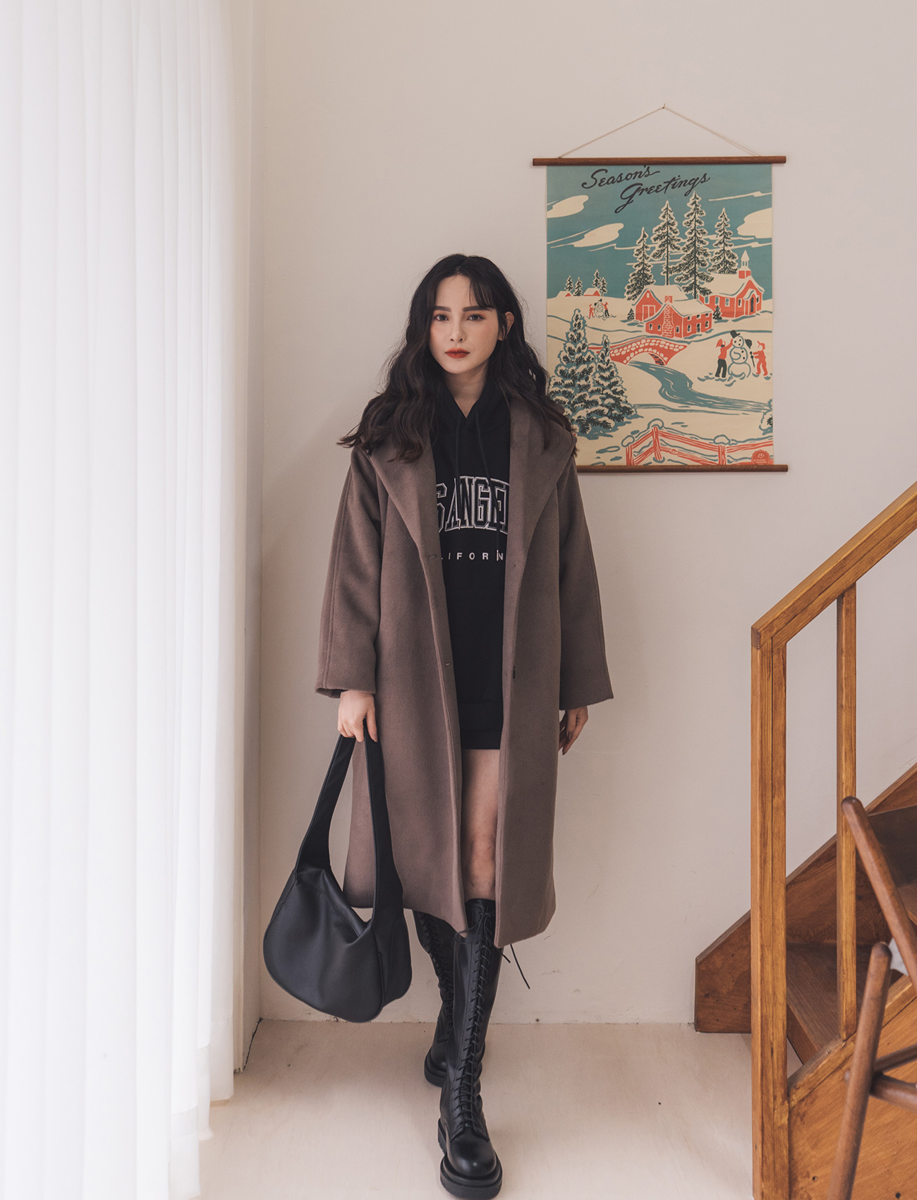 簡約毛料長版大衣