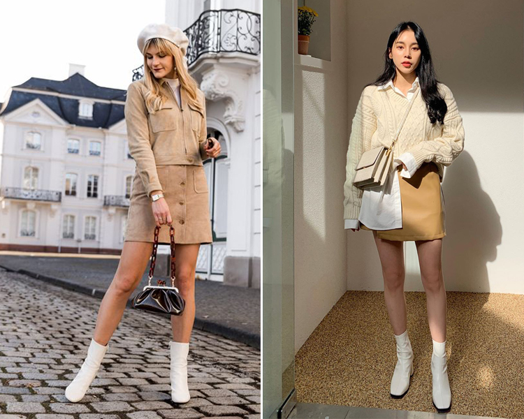 奶茶色 奶茶色穿搭 白色靴 襪靴 短靴穿搭 部落客穿搭
