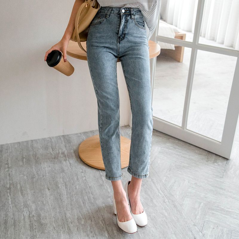 ★現折100★水洗感淡藍高腰直筒牛仔褲(共1色，S-XL)0216 預購【NJ0583】