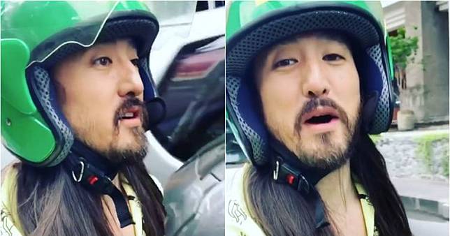 Steve Aoki naik ojek online di Bali, ekspresinya antusias banget