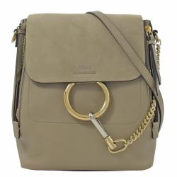 CHLOE FAYE 經典C環扣麂皮拼接三用後背包.大象灰