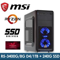 ◎Ryzen 5-3400G 四核心/微星B450平台|◎240GB SSD+1TB /450W 80+銅 電供|◎※此商品並無作業系統 需另行選購商品名稱:微星B450平台【天生神力】(最新R5-3