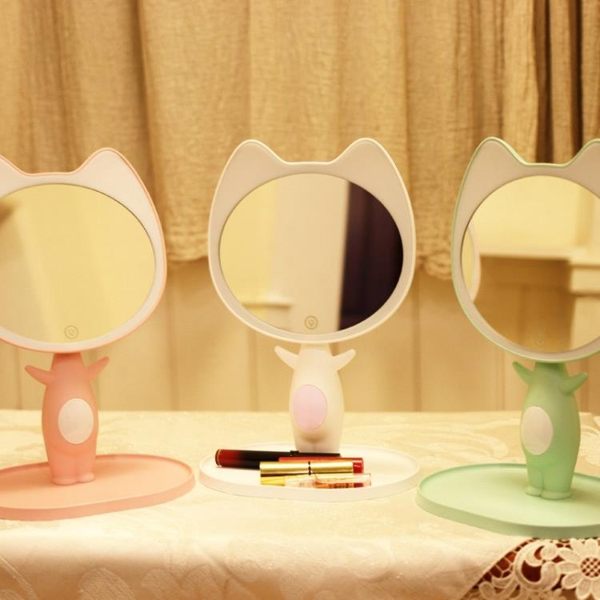 全館85折卡通LED化妝鏡帶燈 萌寵可愛書桌收納公主少女心臺燈補光梳妝鏡子