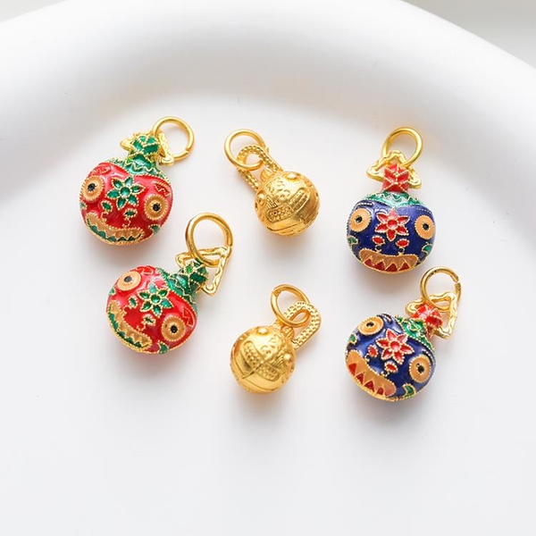 18K包金保色景泰藍滴油吞金獸三件套橫孔吊墜旺財運吉祥diy飾品