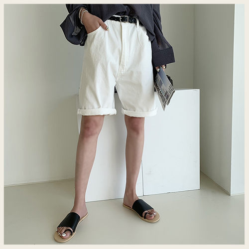 ✦Styleon✦正韓。率性高腰寬管可捲棉質五分褲。韓國連線。韓國空運。0710。