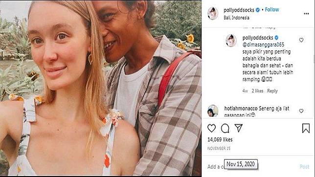 Unggahan Instagram/@pollyoddsocks pada 15 November tahun 2020, ada warganet yang menyoroti bentuk fisik tubuh Polly yang ia sebut kurus dan kasihan.