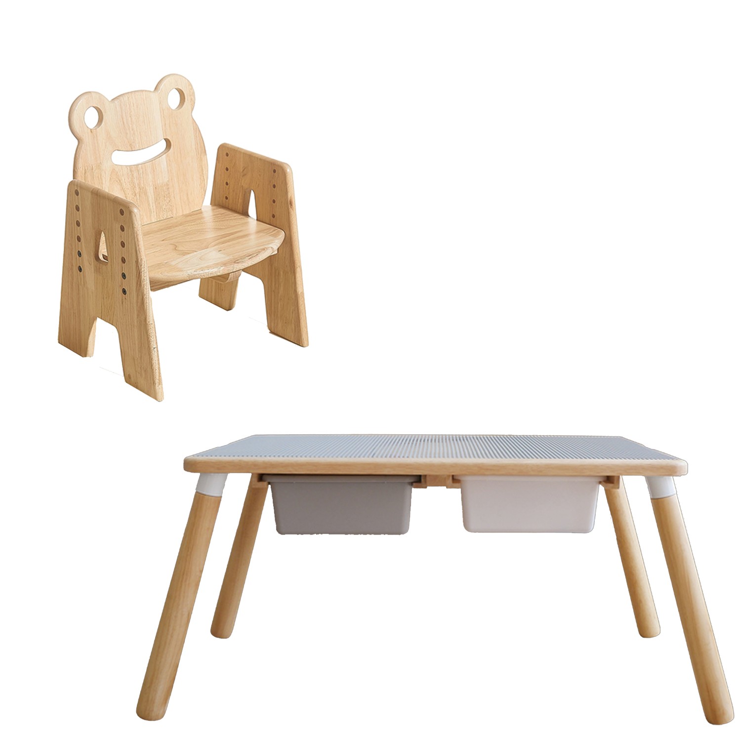 業界唯一終身服務，桌椅翻新再戰好幾年！。選用泰國橡膠木不含落葉劑，安心有保證。EPnS環安水性漆，不含甲醛，通過食品級FDA認證！。一張桌子兩種桌面！可當樂高樂園基地，也是書桌、繪畫桌。兩段高度可調整