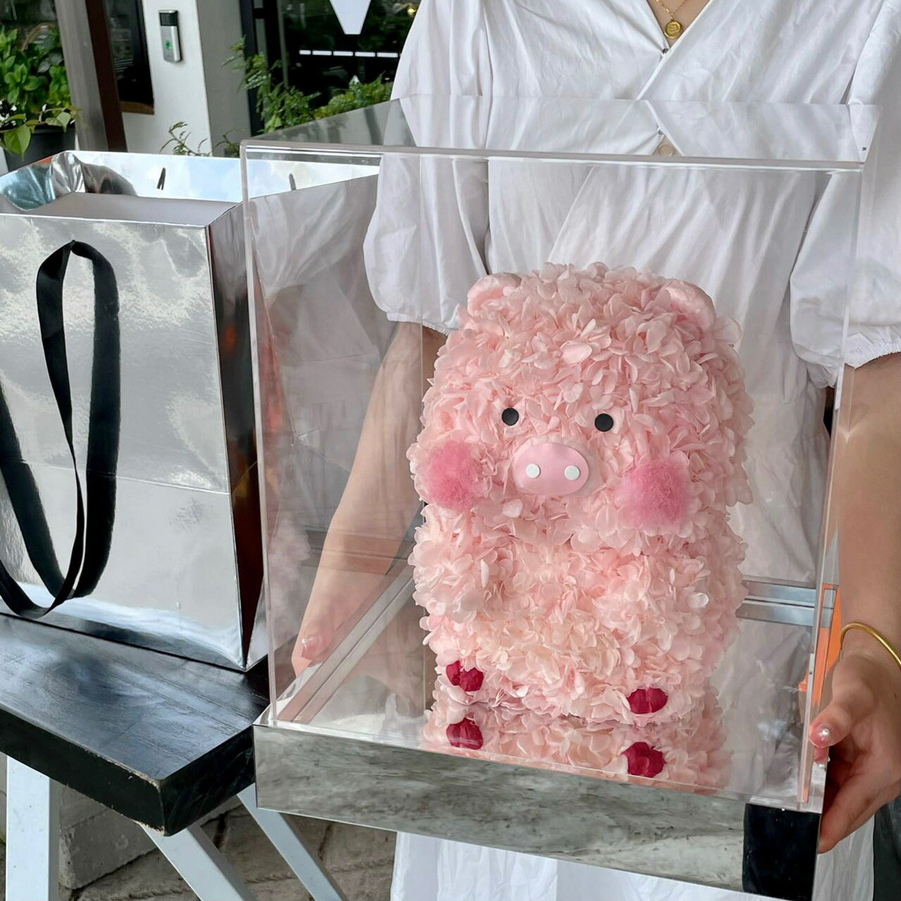 永生花繡球LULU豬嚕嚕豬卡通玩偶禮品擺件520情人節生日禮物女友