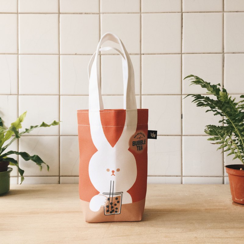 輕便 環保 飲料提袋 - 珍奶白兔