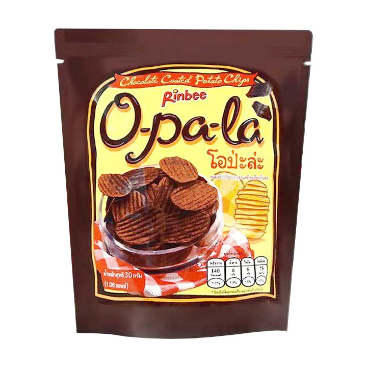 規格 ：歐趴拉巧克力薯片效期 2020.04.12容量：30g成分 麵粉、棕櫚油、脫水馬鈴薯、糖、可可粉、米製粉、奶粉、鹽營養標示每30g為一份 本包裝含1份 :熱量140大卡、蛋白質2g、脂肪6g（