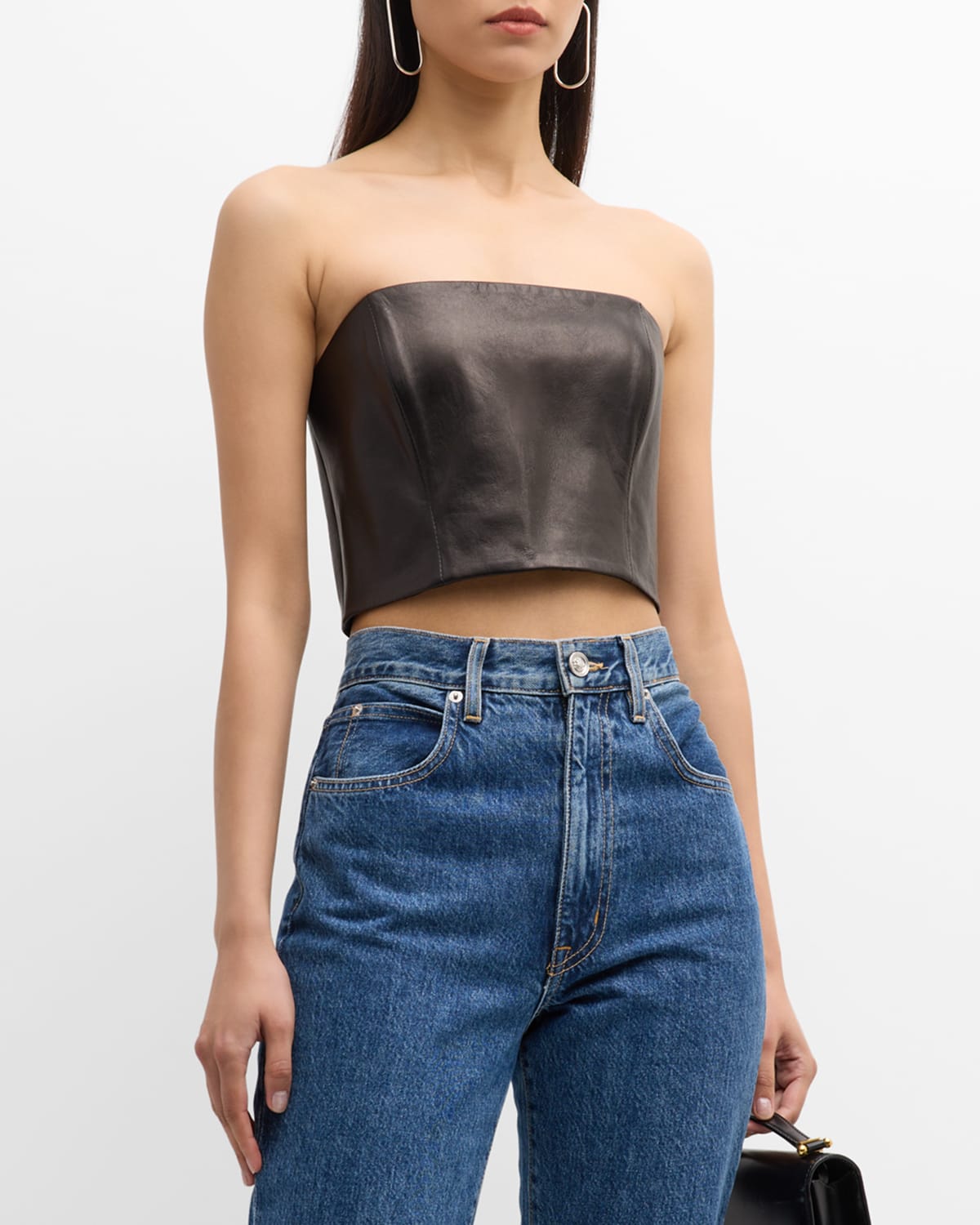 Lara Leather Strapless Crop Bustier Top