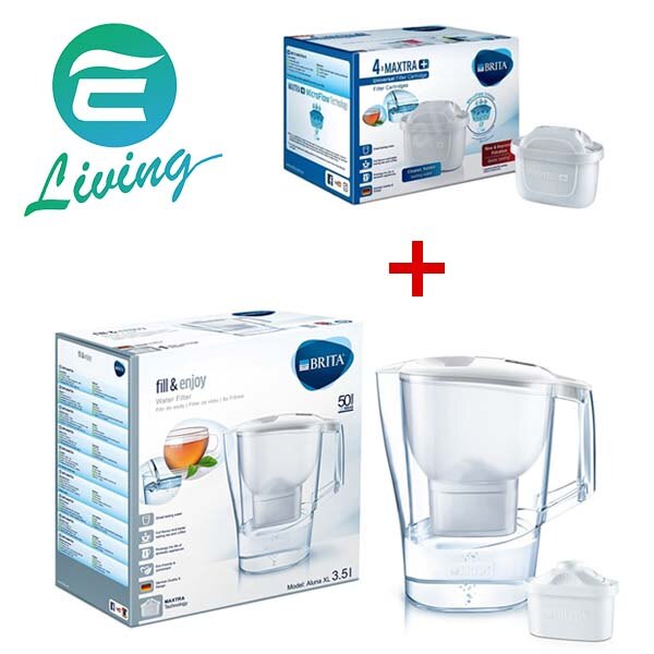 【618購物節】BRITA ALUNA XL方形濾水壺*(附濾芯1入+4芯) 共5入濾芯