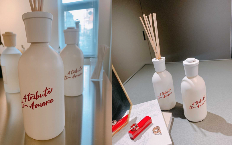 CULTI MILANO經典系列擴香A TRIBUTE TO AMORE愛的贈禮 500ml/4,200元 大紅色的草寫字母，性感卻不俗豔，不正是女性希望傳達給男士們的形象展演嗎？（圖／吳雅鈴攝影）