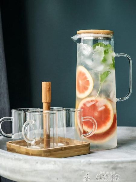北歐冷水壺家用裝水玻璃壺檸檬果汁壺涼水壺涼水杯水具套裝扎壺 LX 韓流時裳