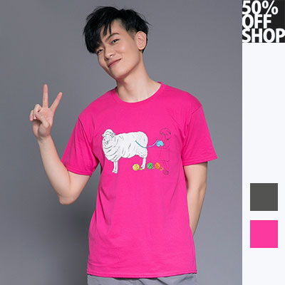 50%OFF SHOP韓系綿羊捲毛線印花TEE【002083AAAA】