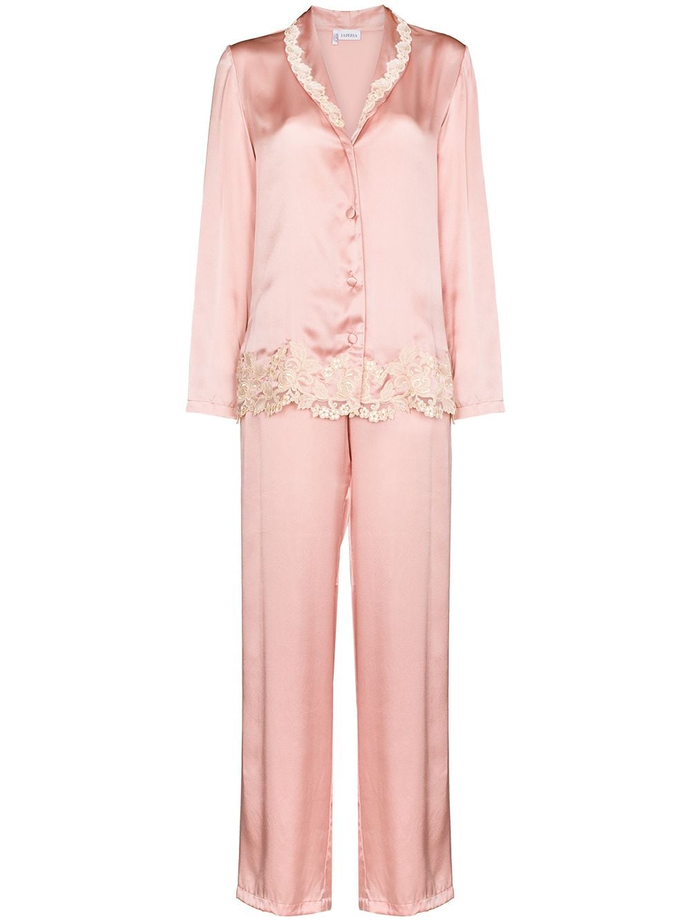 La Perla - La Maison lace-trim pajama set - women - Silk - 3 - Pink
