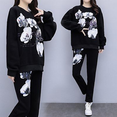 中大尺碼XL-5XL棉花糖秋裝新款胖妹妹印花衛衣兩件套運動套裝潮8203.4F096胖胖唯依