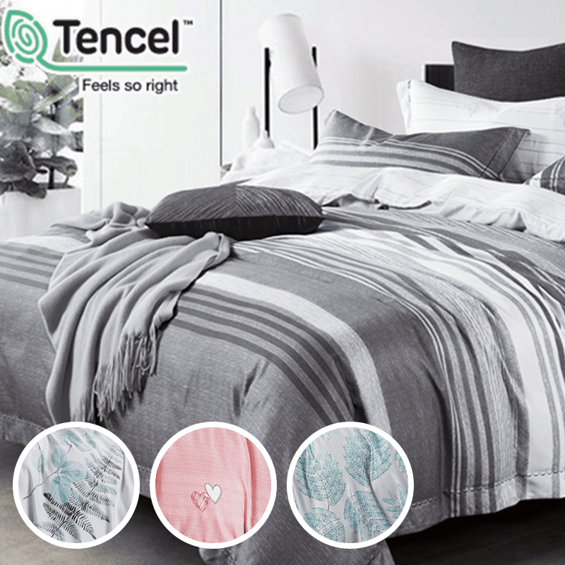 專櫃級天絲兩用被床包組，嚴選萊賽爾天絲，手感舒適柔滑，給您裸睡般的完美親膚體驗。高CP值新世紀的纖維材質，並採用吸濕排汗科技，一年四季都適合使用！擁有絕佳透氣性，以及頂級觸感，給您乾爽舒適整夜好眠！