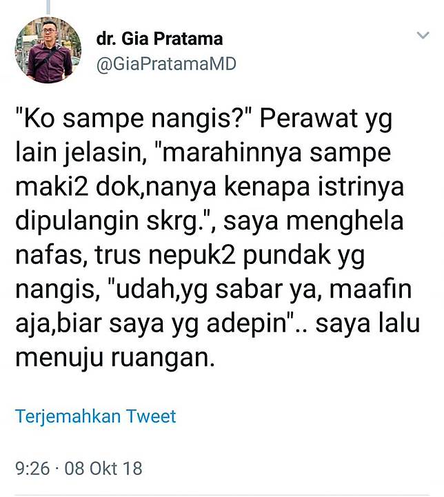 Twitt curhatan dr. Gia via Twitter