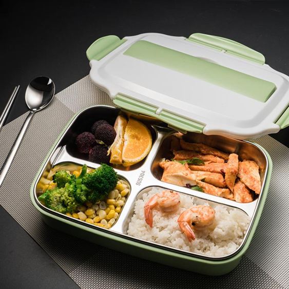 304不銹鋼飯盒超長保溫便當盒分隔學生成人帶蓋分格食堂韓國簡約