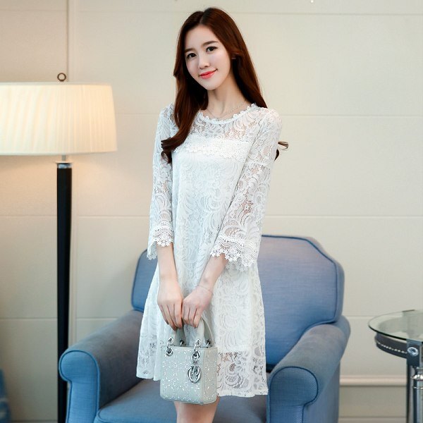 灰姑娘[9765-JK]浪漫花朵滿版蕾絲甜美小洋裝