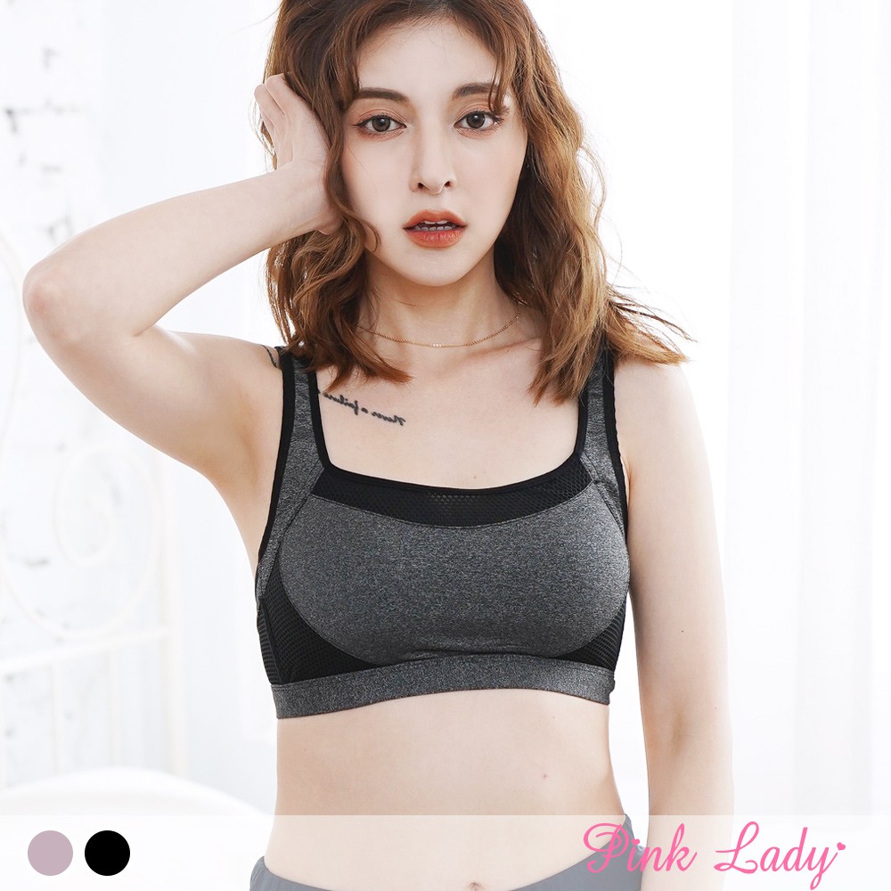 Pink Lady 透氣極柔軟 無鋼圈美背 背扣式運動內衣(豆沙、黑)6315