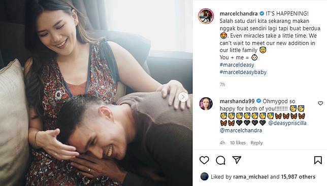 Istri Marcel Chandrawinata Hamil Anak Pertama Setelah 4 Tahun 