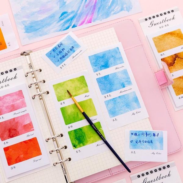 水彩便簽本手帳素材工具小清新記事貼辦公備忘錄便利貼留言帖-BB奇趣屋