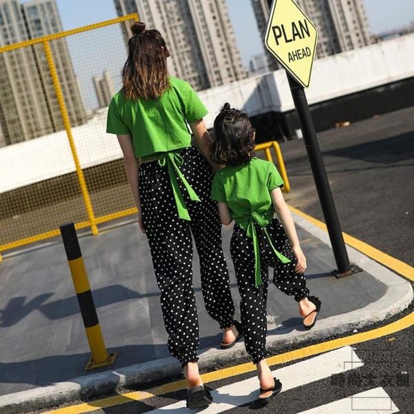 母女裝親子裝時尚套裝喇叭褲背後蝴蝶結T恤【时尚大衣櫥】