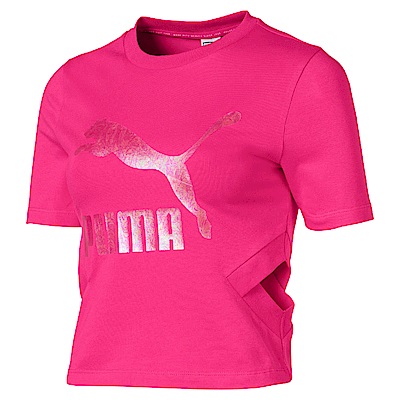 PUMA-女性流行系列經典Logo側挖空短袖T恤-洋桃紅-亞規