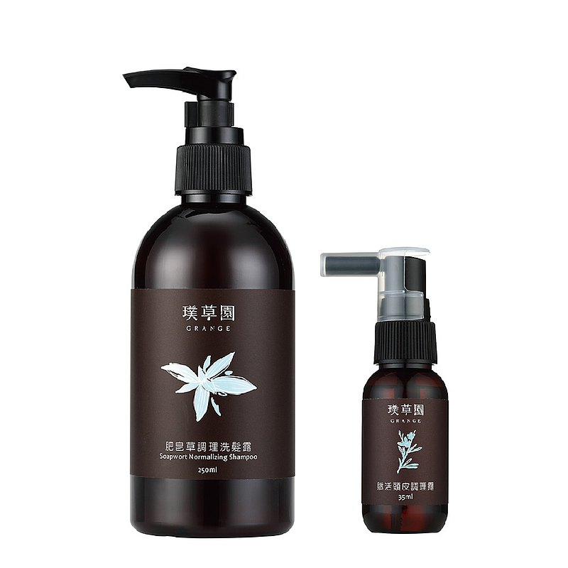 ▲易出油頭皮適用。 ▲本組合出貨：肥皂草調理洗髮露250ml＋賦活頭皮調理露35ml，各一瓶 (本組合不含護髮素商品) **長髮或燙染的秀髮，建議可選購【亮澤柔順護髮素】搭配使用。