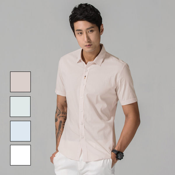 男 素面/刺繡/短袖襯衫 L AME CHIC 門襟人偶刺繡短袖襯衫【FTSS042303】